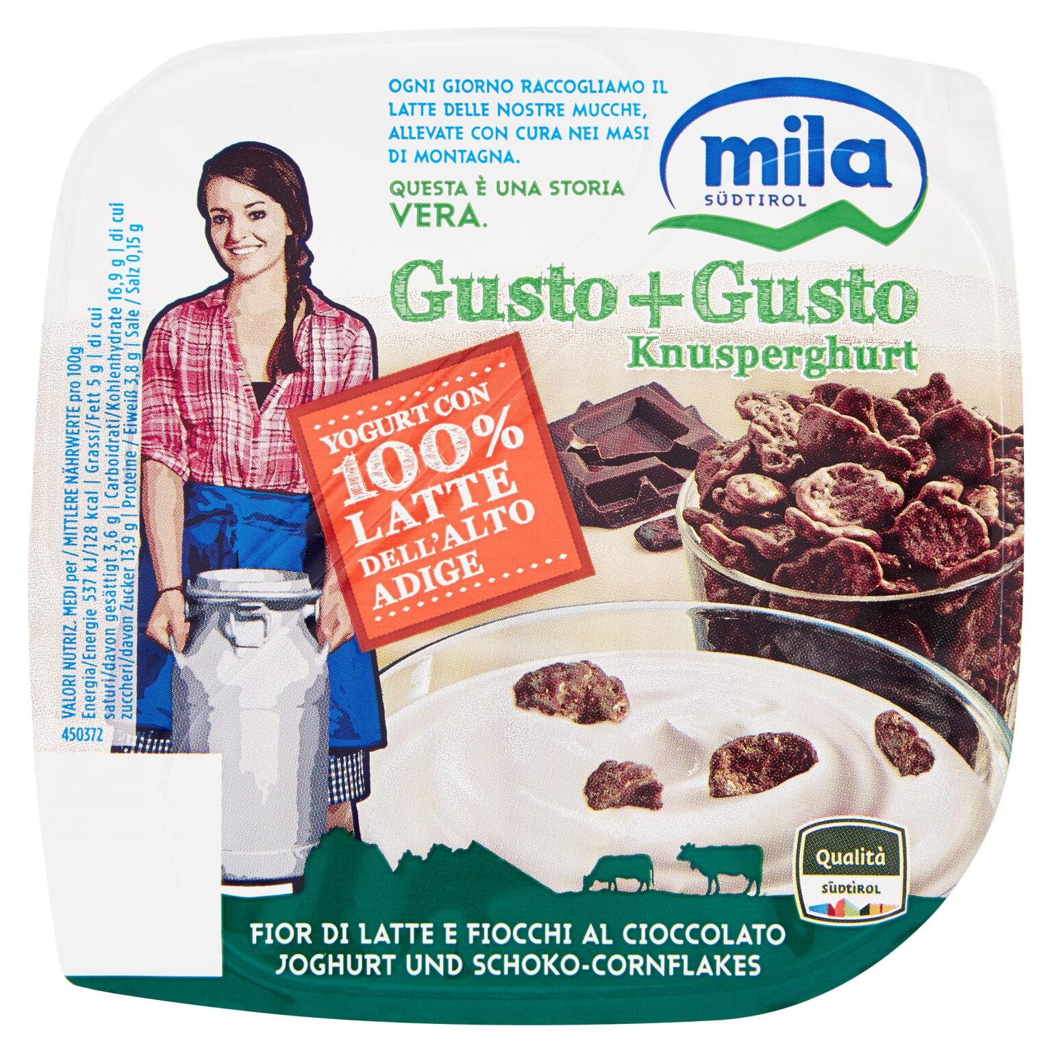 Gusto+gusto fior di latte e fiocchi al cioccolato 150g Mila