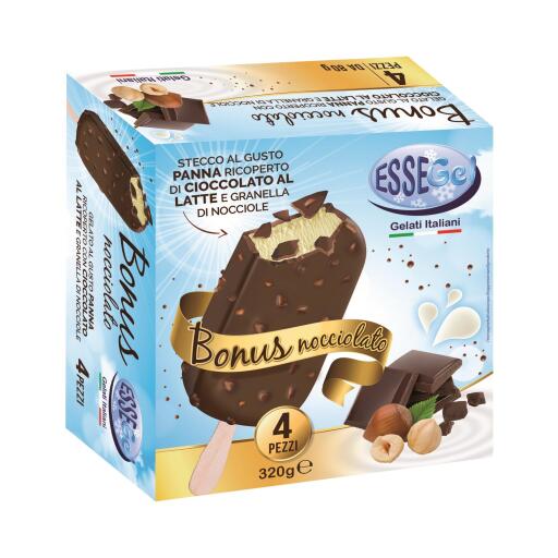 4 Bonus al gusto panna ricoperto di cioccolato al latte con granella di nocciole 320g