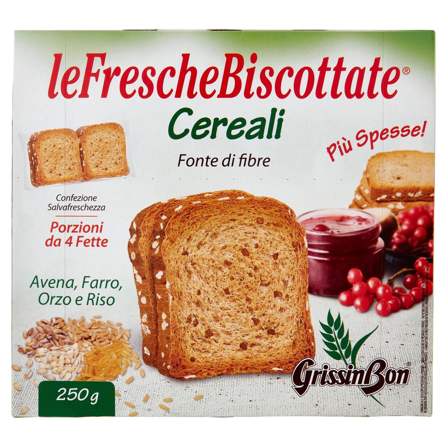 Fette biscottate con cereali 250g 8 porzioni da 4 fette con olio di girasole Grissin bon