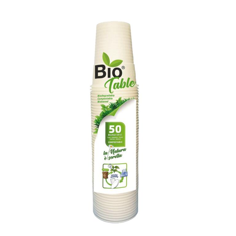 Bicchieri bio plastica 80c 50 pezzi Biotable