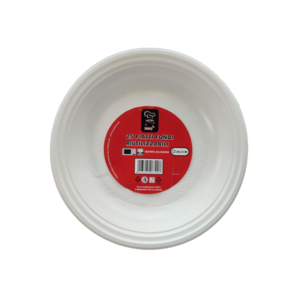 Conf.25Piatto Fondo in Plastica riutilizzabile 20,5cm Carteria