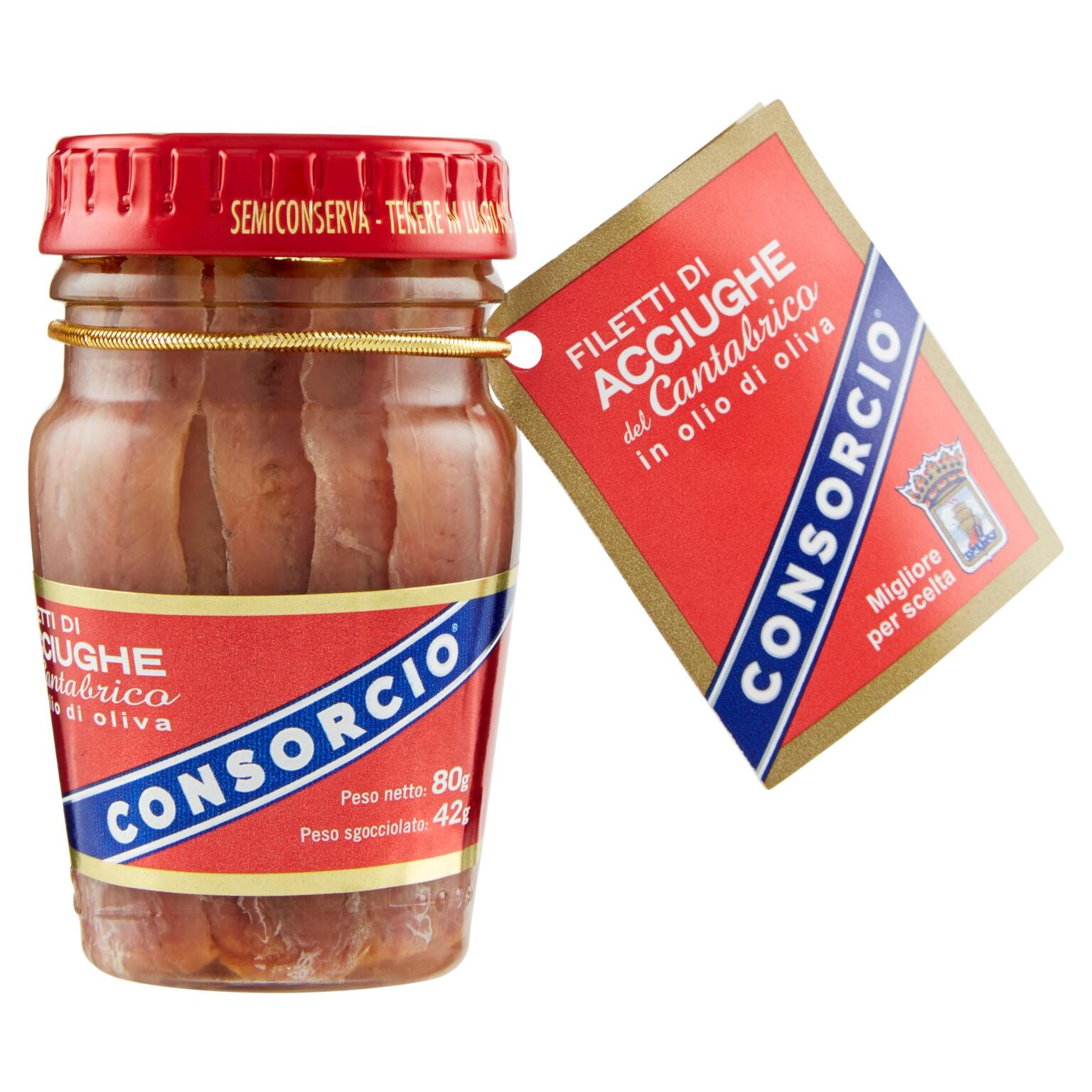 Filetto di Acciughe del Mar Cantabrico in olio di oliva vaso vetro 80g Consorcio