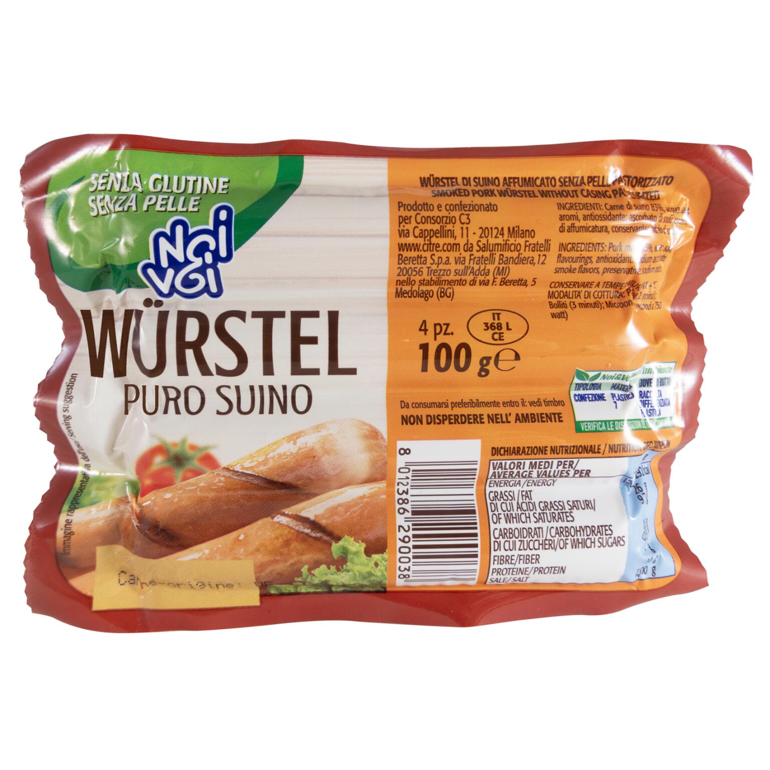 Wurstel puro suino 100g Noi & Voi senza glutine