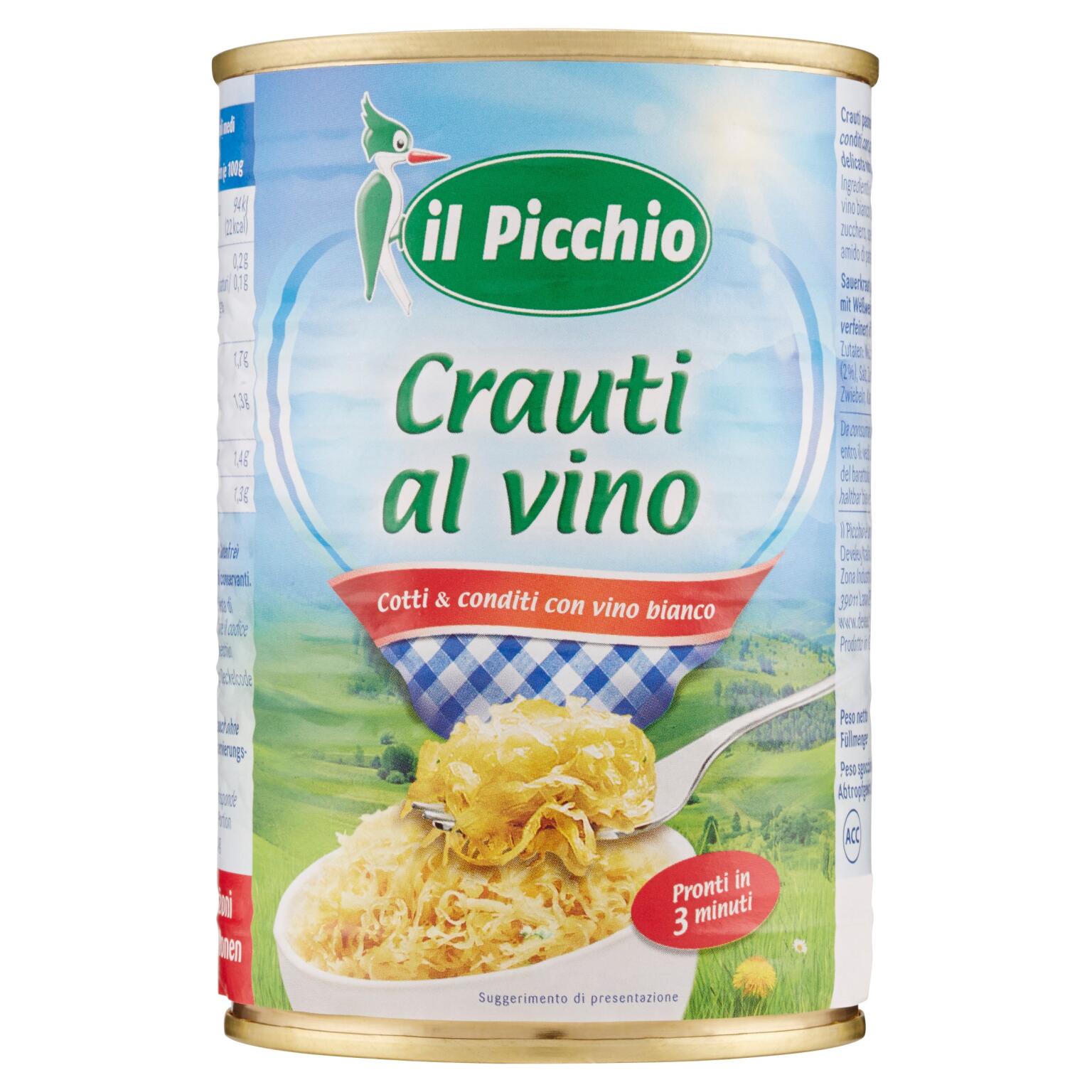 Crauti al vino cotti&conditi al vino bianco 400g il Picchio