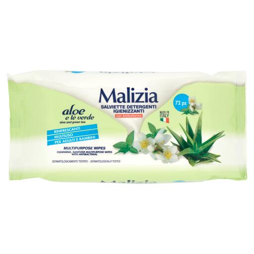 Salviette aloe/te' verde 72 pezzi Malizia