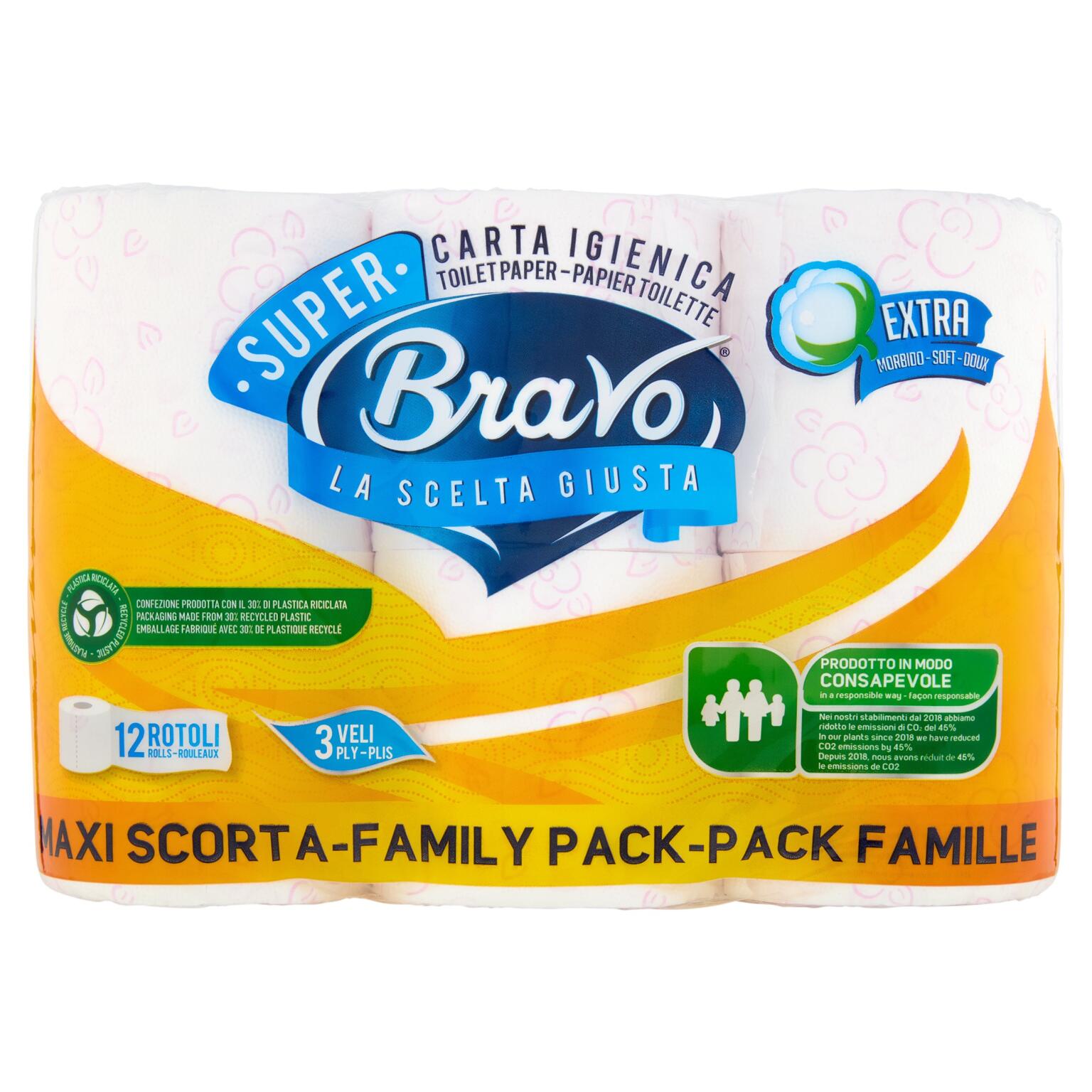 Carta igienica Bravo 12 rotoli, 3 veli