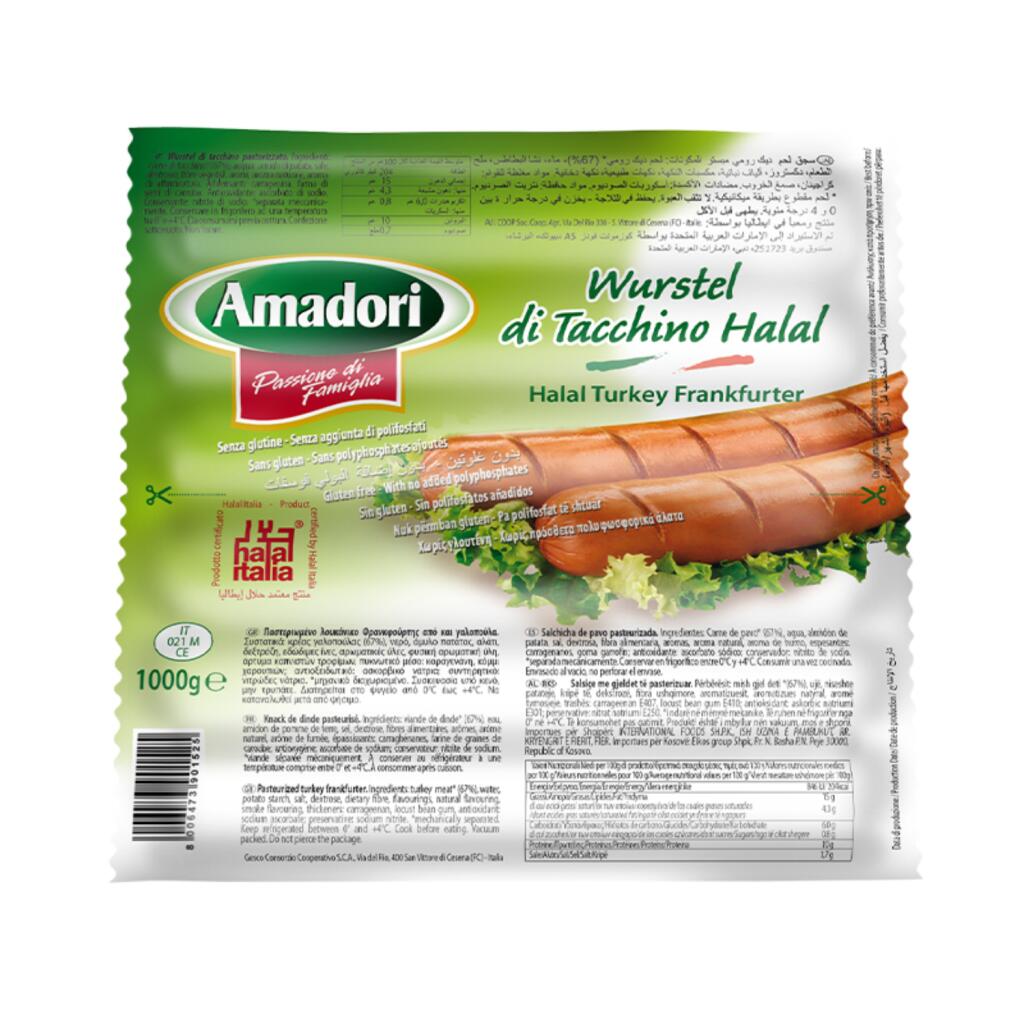 Wurstel di tacchino Halal kg.1 Amadori
