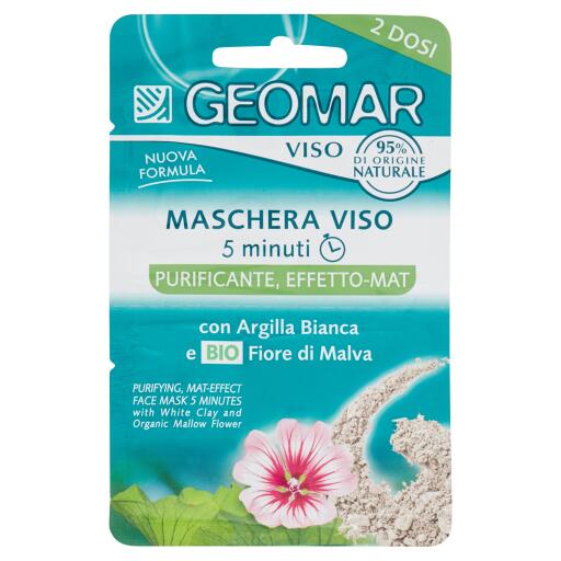Maschera viso purificante effetto mat con argilla bianca e bio fiore di malva 2x7,5ml Geomar