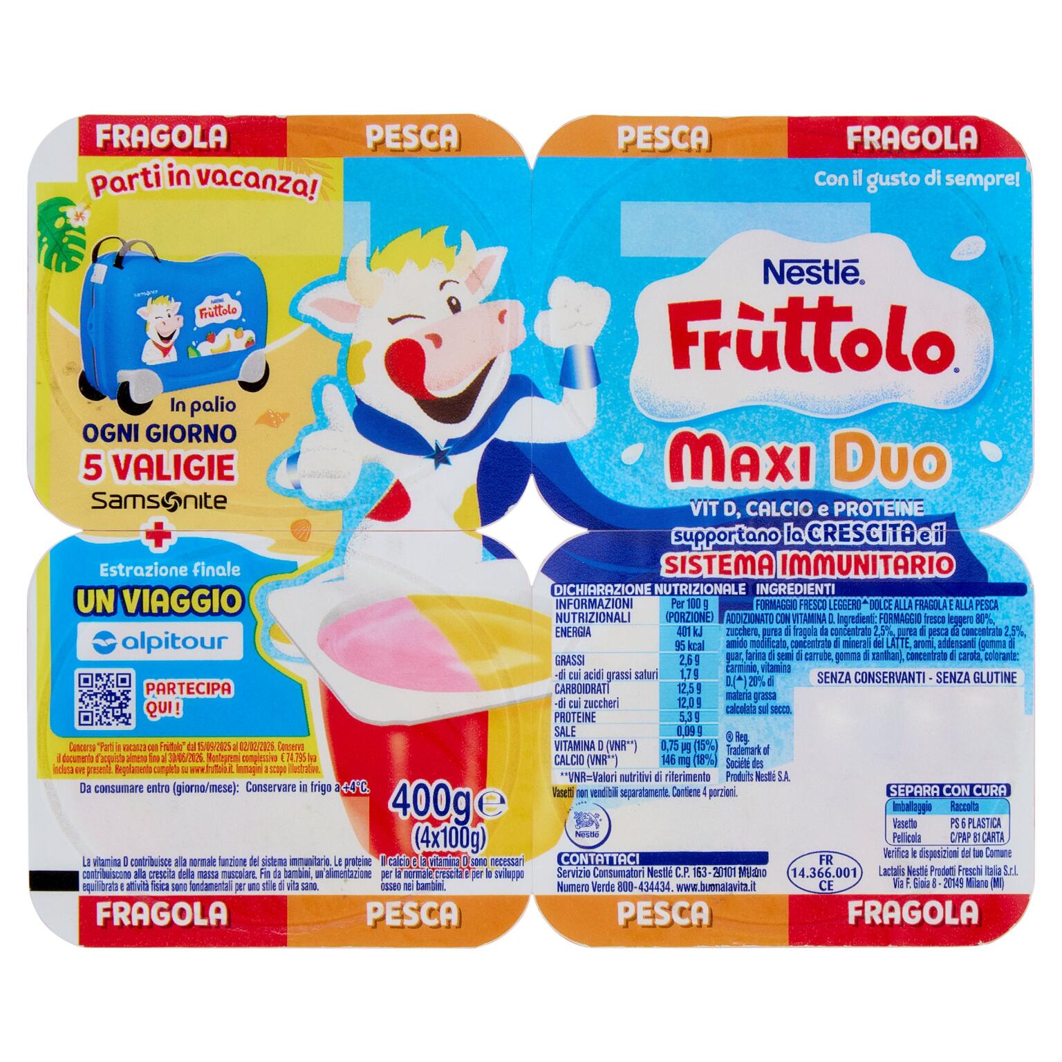 Fruttolo maxiduo fragola e pesca 4x100g Nestlé