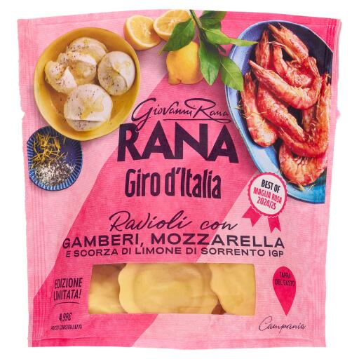 Ravioli Giro d'Italia Gamberi,mozzarella e scorza di limone di Sorrento igp 250g Rana