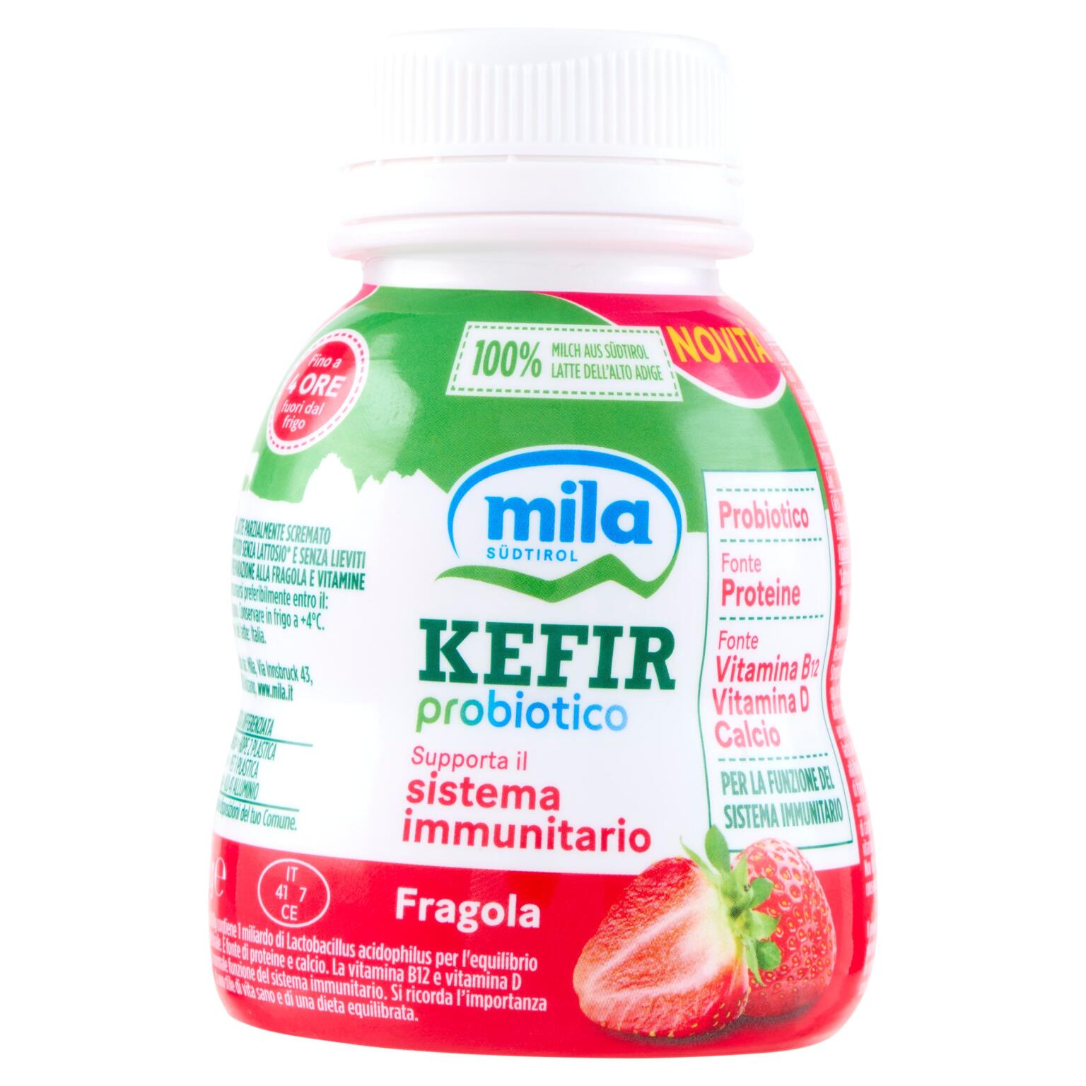 Kefir probiotico Fragola drink supporta il sistemaimmunitario 180g Mila
