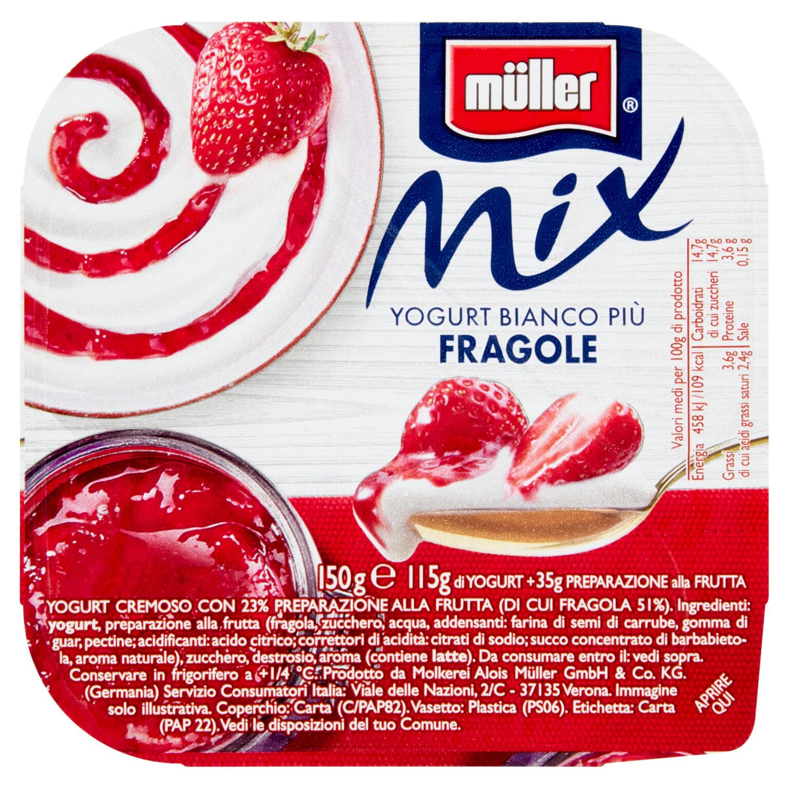Yogurt mix bianco con fragola 150g Muller