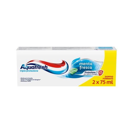 Dentifricio Aquafresh Menta Delicata 2x75ml Tripla Protezione