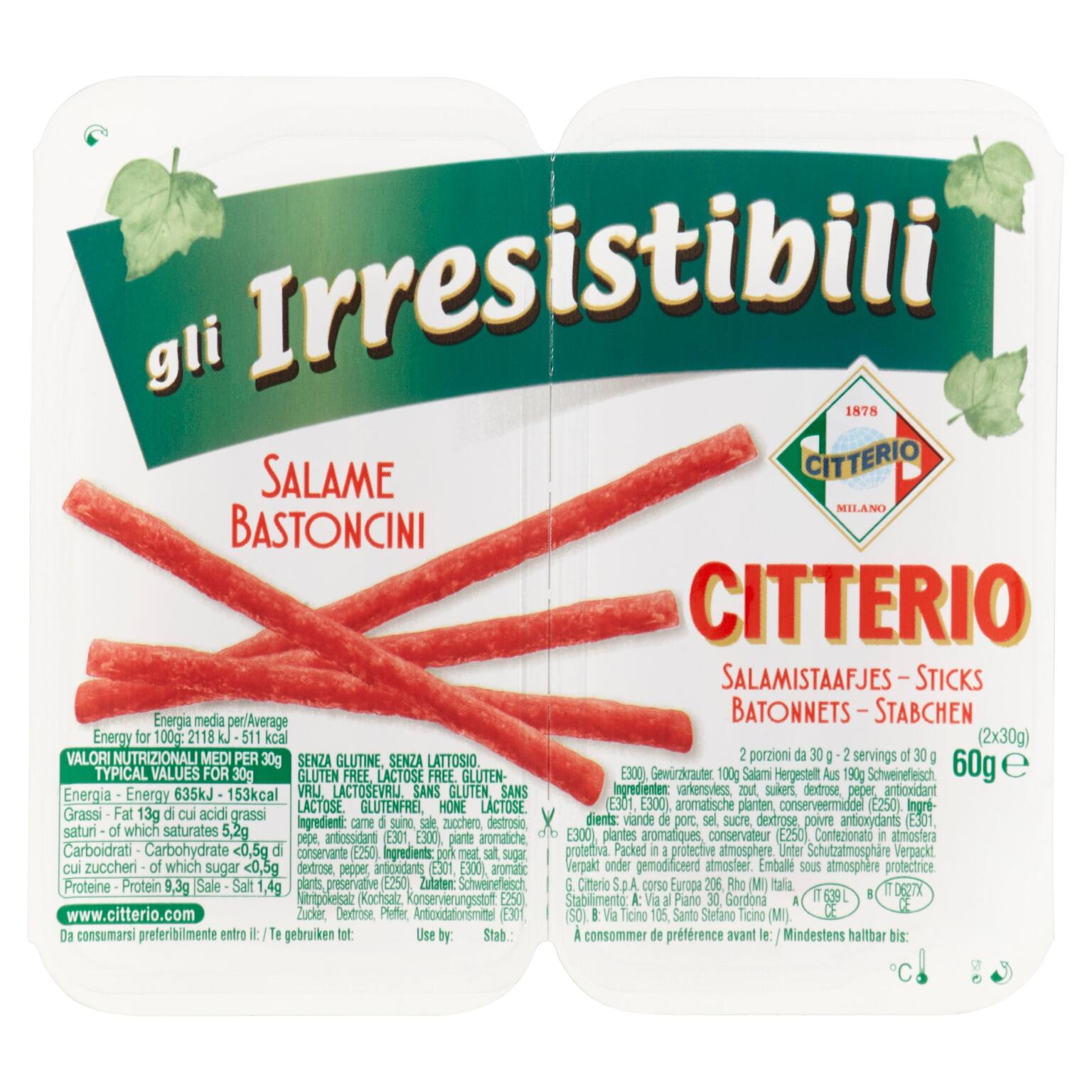 Bastoncini di Salame 60g Gli Irresistibili Citterio senza glutine