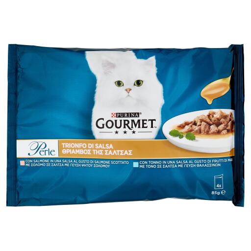 Gourmet perle trionfo tonno e salmone per gatti 4x85g