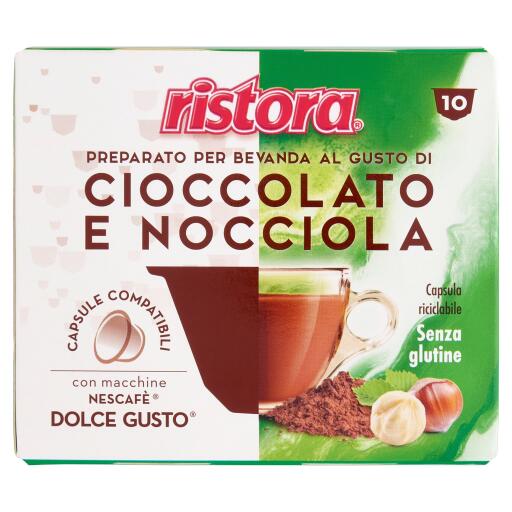 10 capsule cioccolato e nocciola compatibili      con dolcegusto 180g Ristora