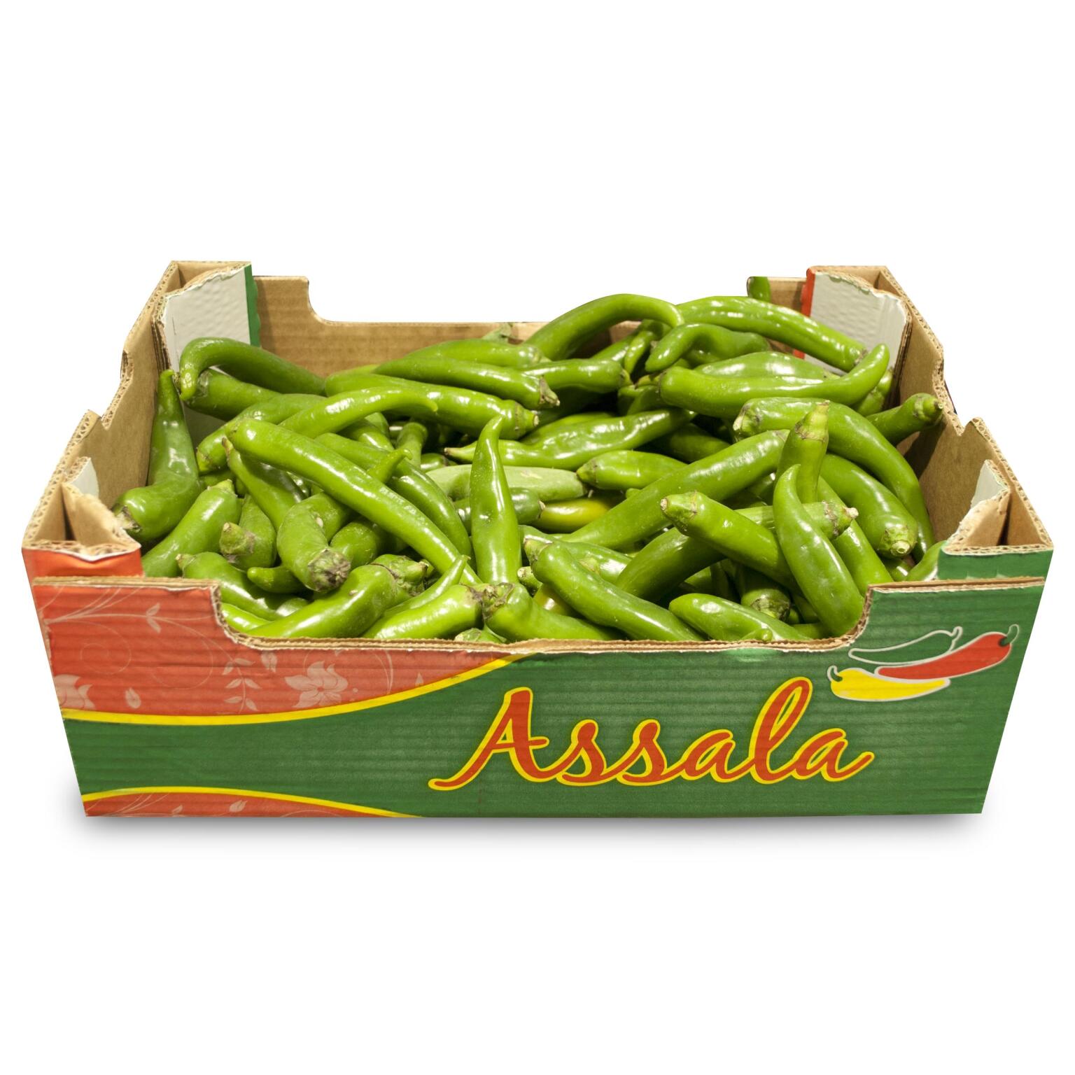 Peperoncini piccanti verdi a cassa
