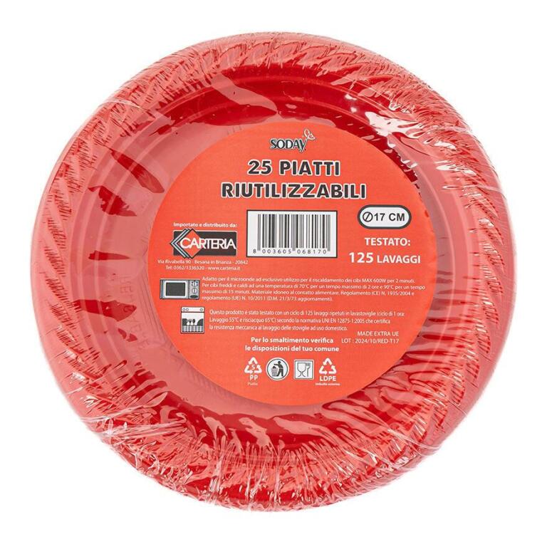 25 Piatti riutilizzali da 17cm Rosso
