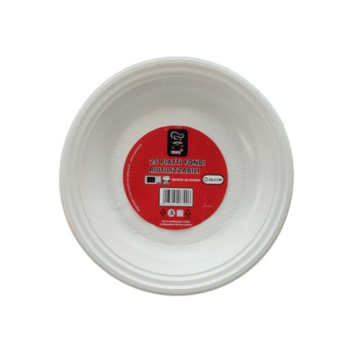 Conf.25Piatto Fondo in Plastica riutilizzabile 20,5cm Carteria