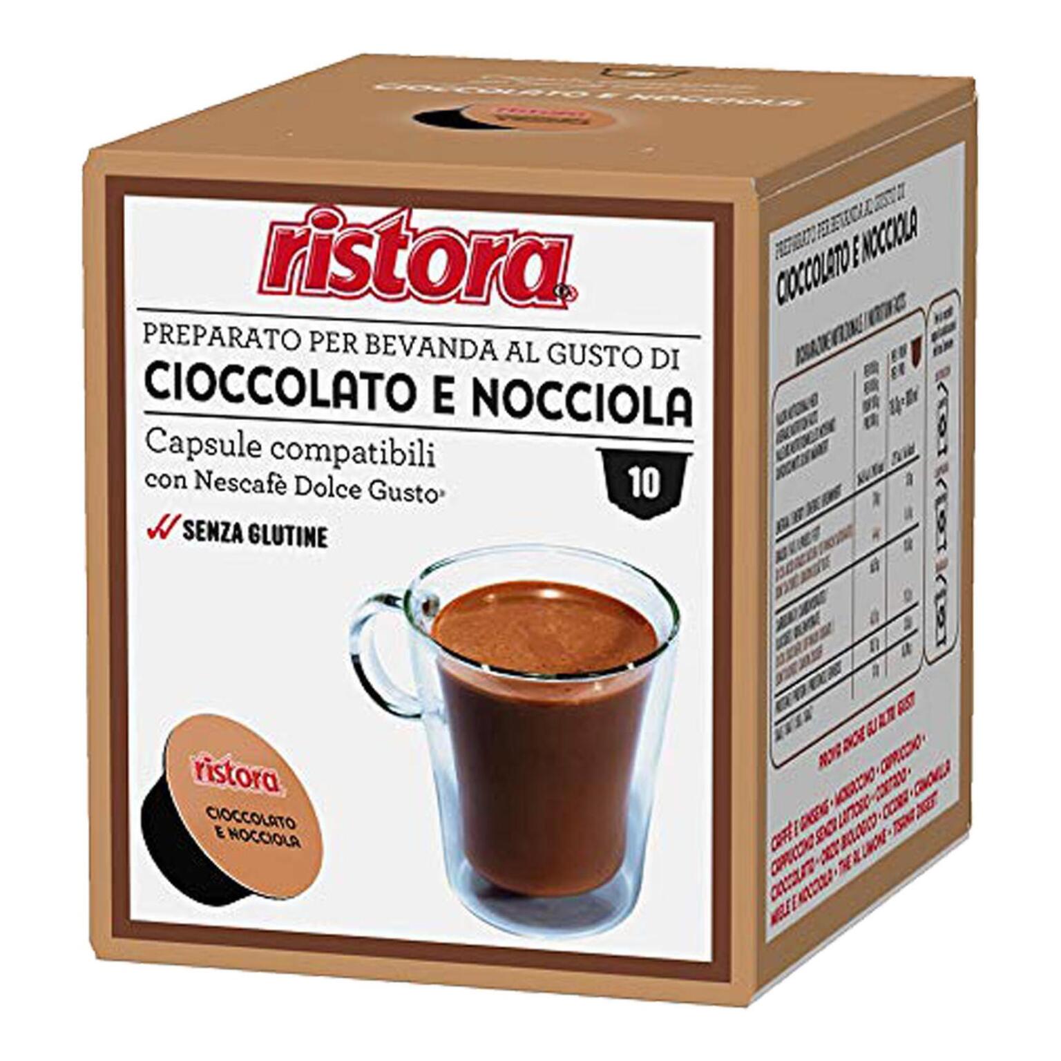 10 capsule cioccolato e nocciola compatibili      con dolcegusto 180g Ristora