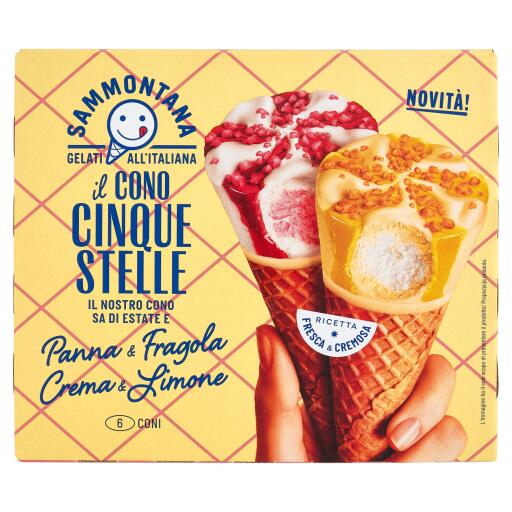 Coni Cinque Stelle Fragola e Limone confezione da 6pezzi 360g Sammontana