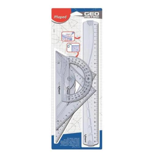 Set 4 pezzi Geometric, squadre, righello e goniometro