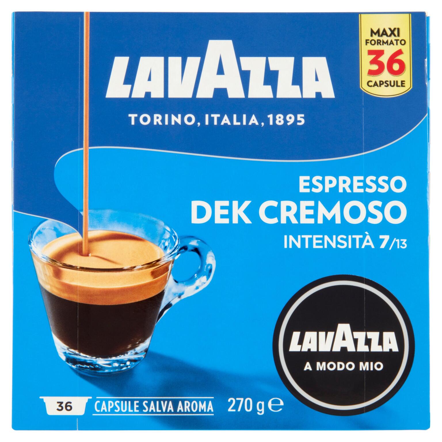 Capsule Dek 100% Arabica confezione da 36 capsule 270g intensità 7 A Modo Mio Lavazza