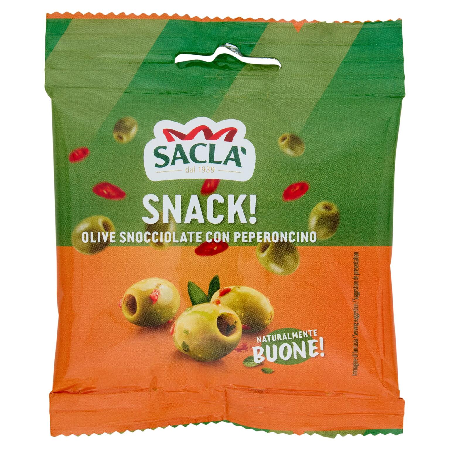 Olive Verdi Snack con peperoncino 30g F.lli Saclà