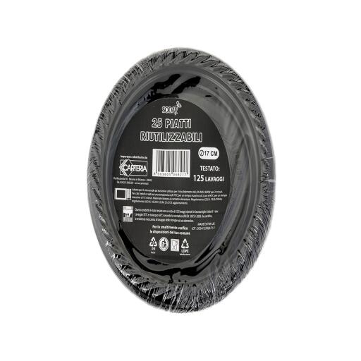 25 Piatti riutilizzabili da 17cm Nero