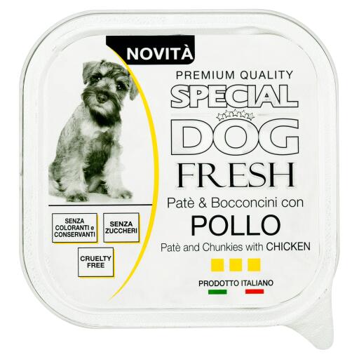 Patè e bocconcini special dog fresh con pollo 150g