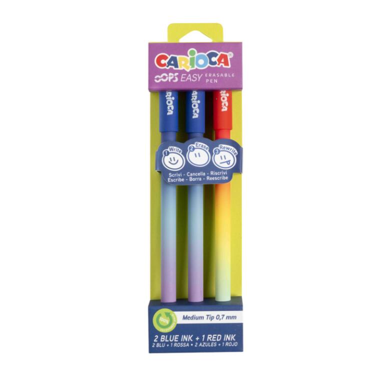 Penna Oops easy blister 3 blu e rossa Carioca