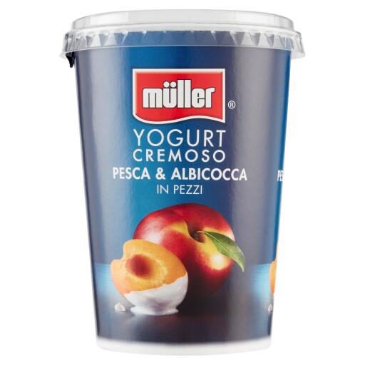 Yogurt con frutta a pezzi pesca e albicocca 500g Muller