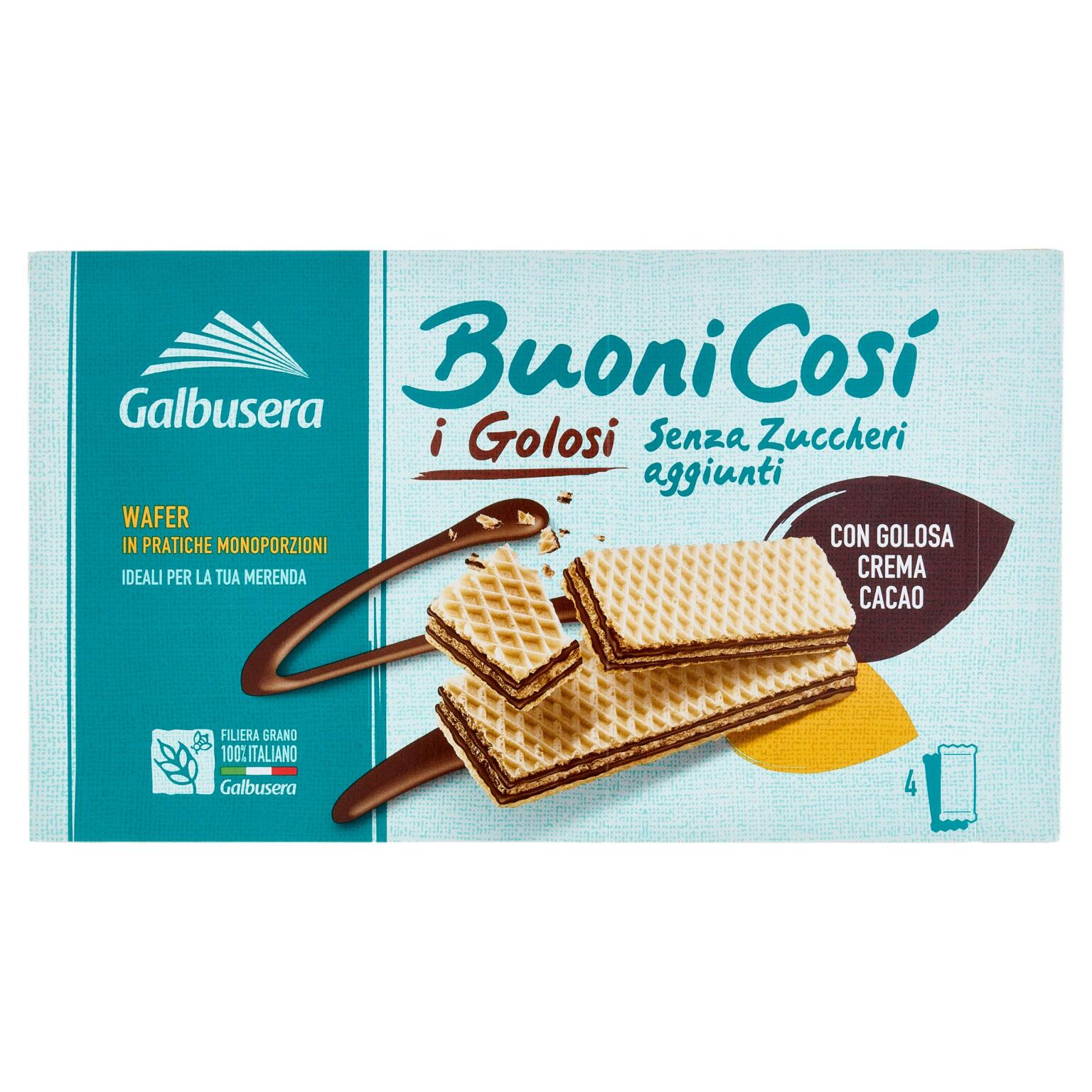 Buoni Così Wafer con crema al cacao senza zuccheri aggiunti 4 snack 180g Galbusera