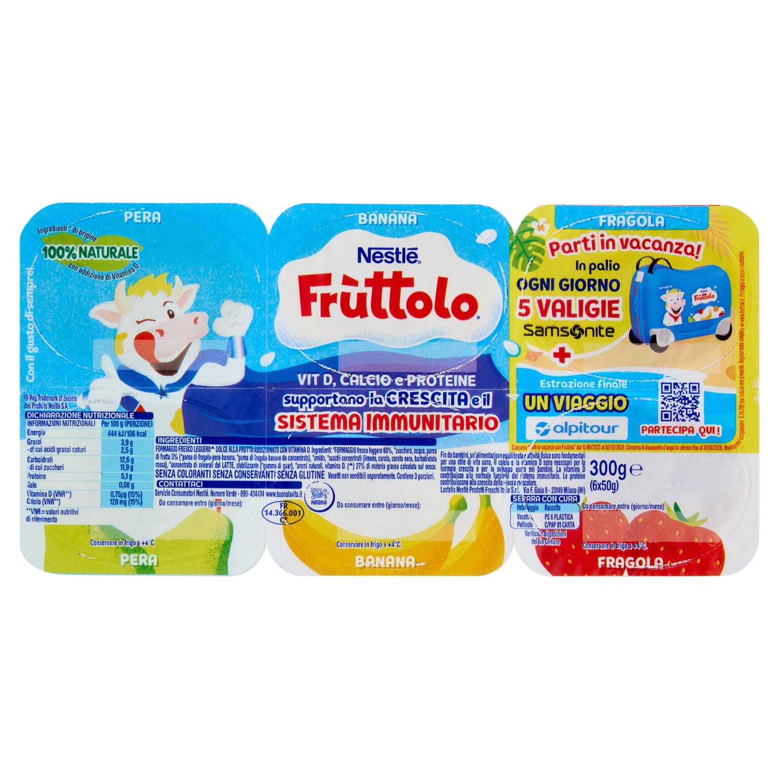 Fruttolo frutta singola fragola/pera/banana 6x50g Nestlé