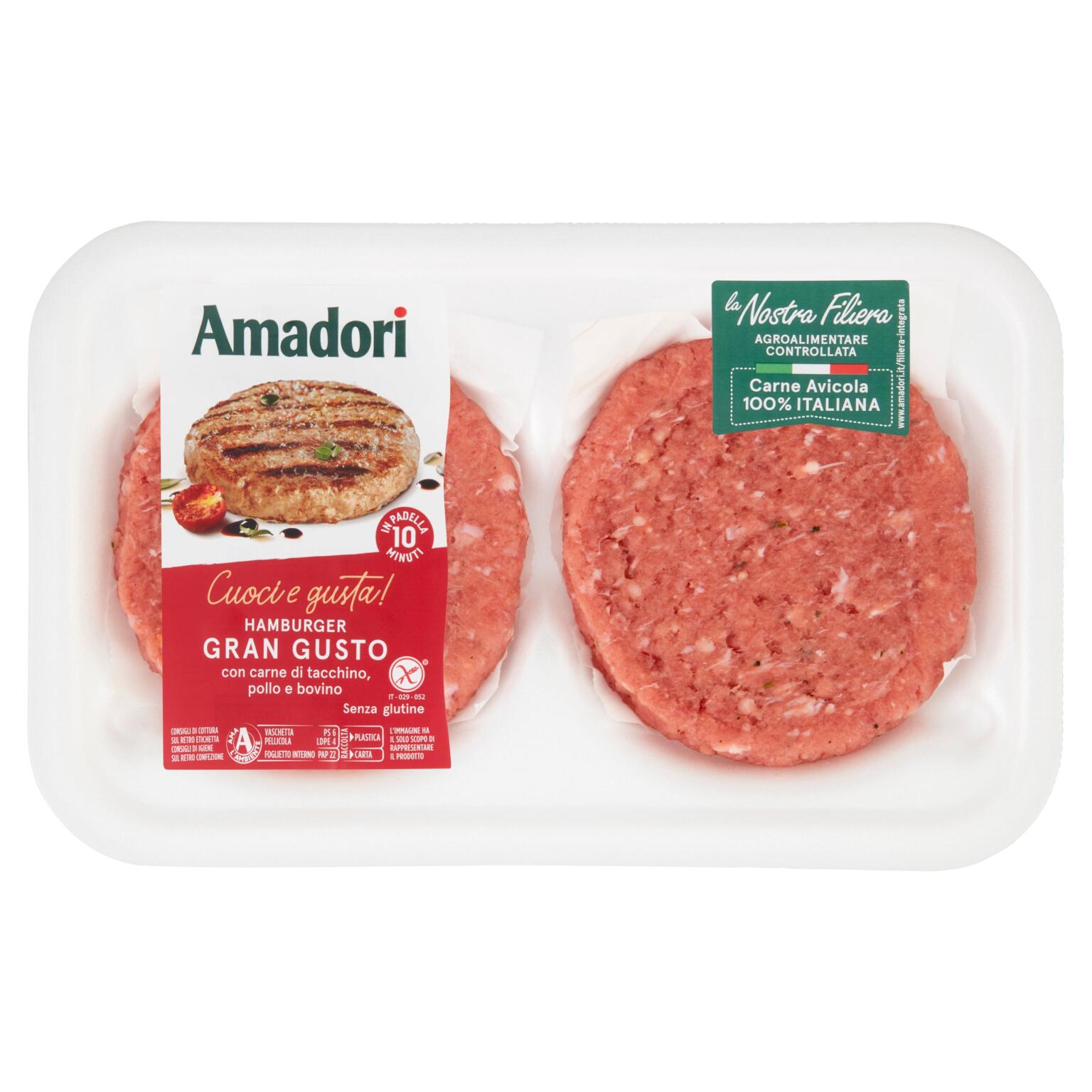 Hamburger gran gusto tacchino,pollo e bovino 204g Amadori