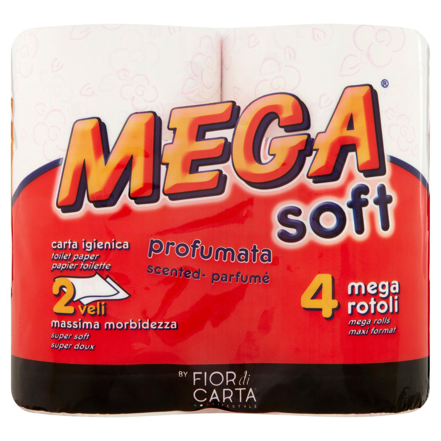 Carta igienica 4rotoli 2veli decorata e profumata Mega Soft