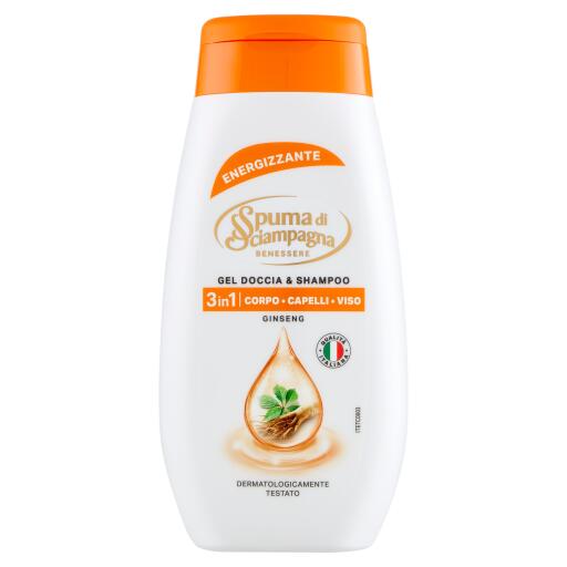 Doccia Shampoo energizzante Ginseng da 250ml Spuma di Sciampagna
