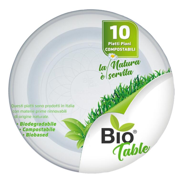 Piatti piani bioplastica 220m 10 pezzi Biotable