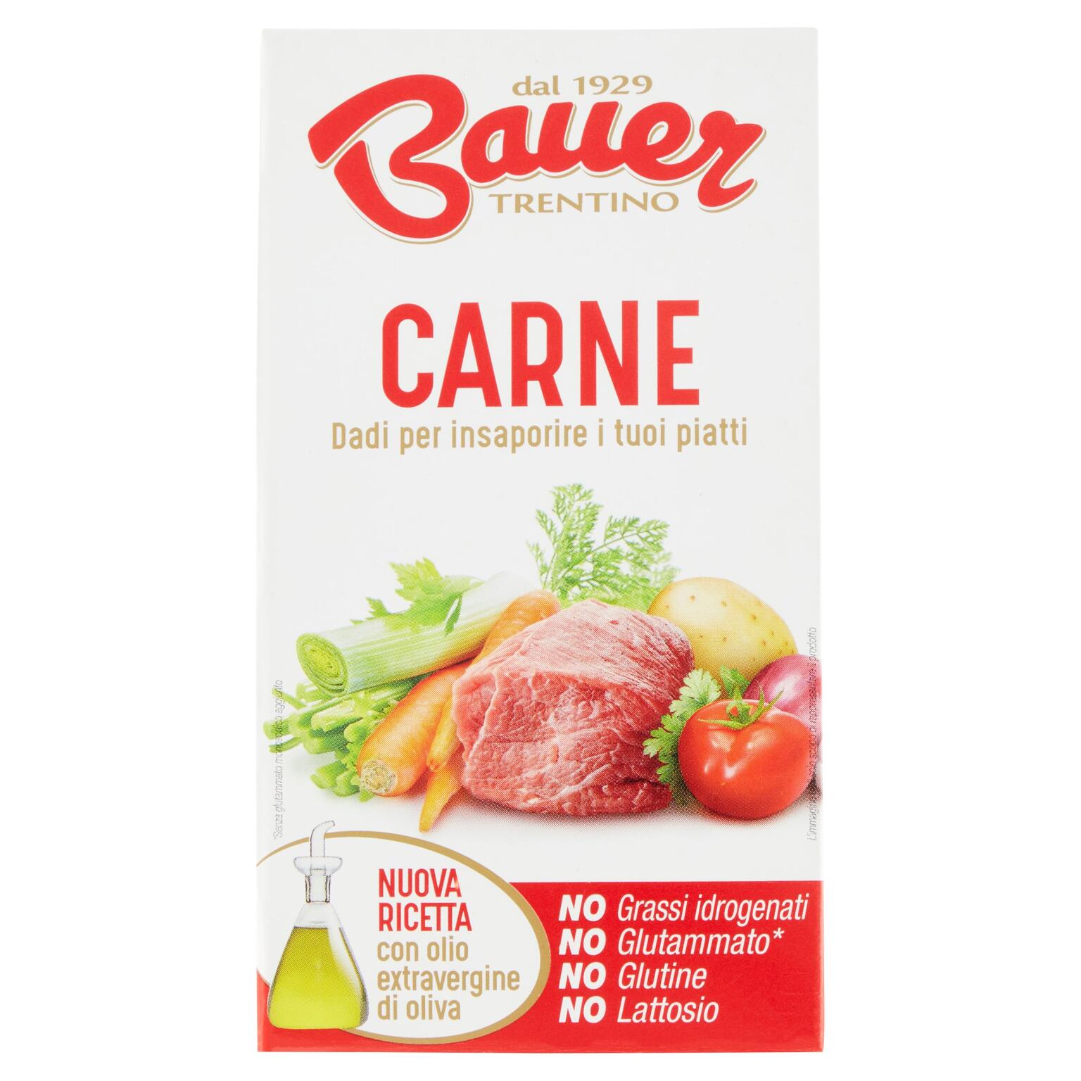 Dado per brodo carne con sale iodato astuccio 60g Bauer senza glutine e senza lattosio