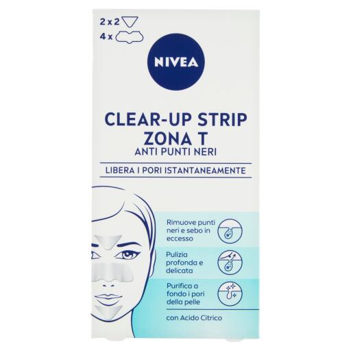 Clear up strip, acido citrico rimuove punti neri e le impurità 4 pezzi Nivea