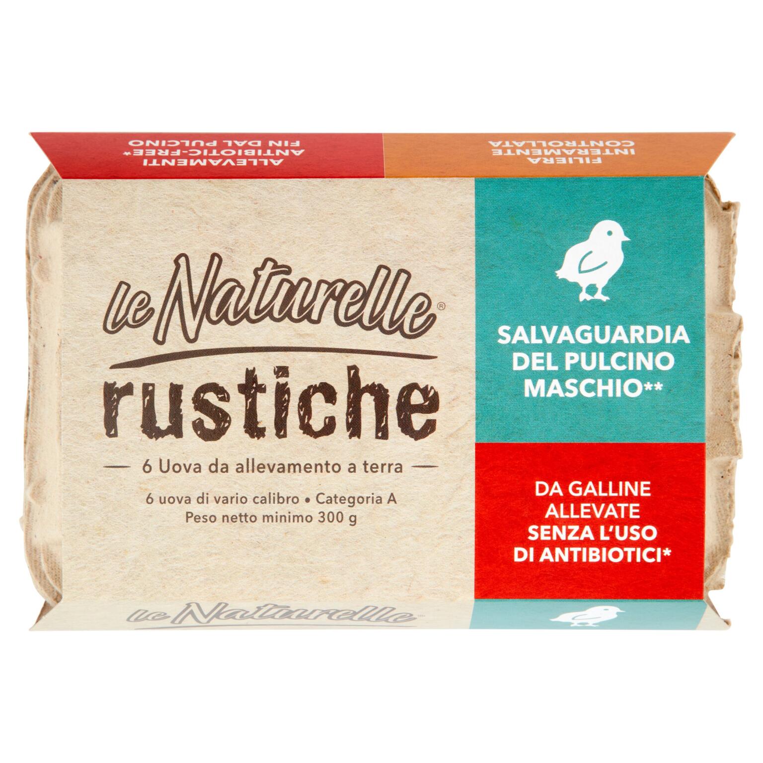 Uova Naturelle Rustiche da allevamento a terra senza uso di antibiotici confezione x6