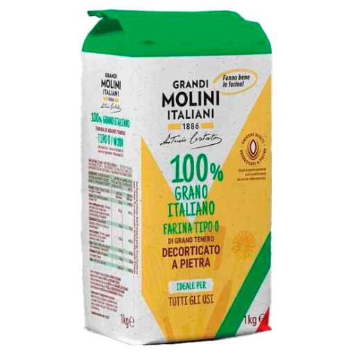 Farina tipo "0" W200 1kg granto tenero decorticato pietra 100% Grano Italiano Grandi Molini Italiani