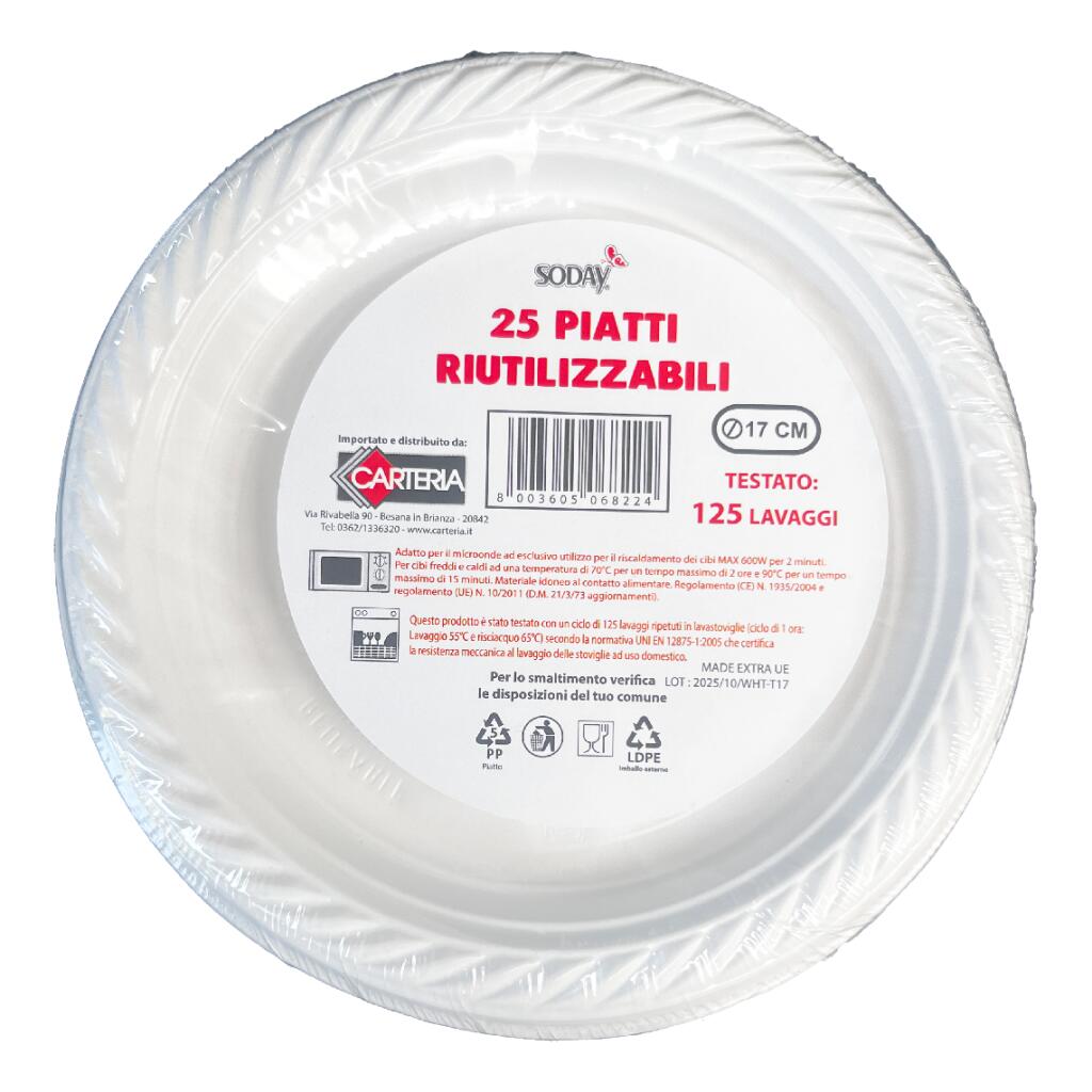 25 piatti di plastica riutilizzabili 18cm