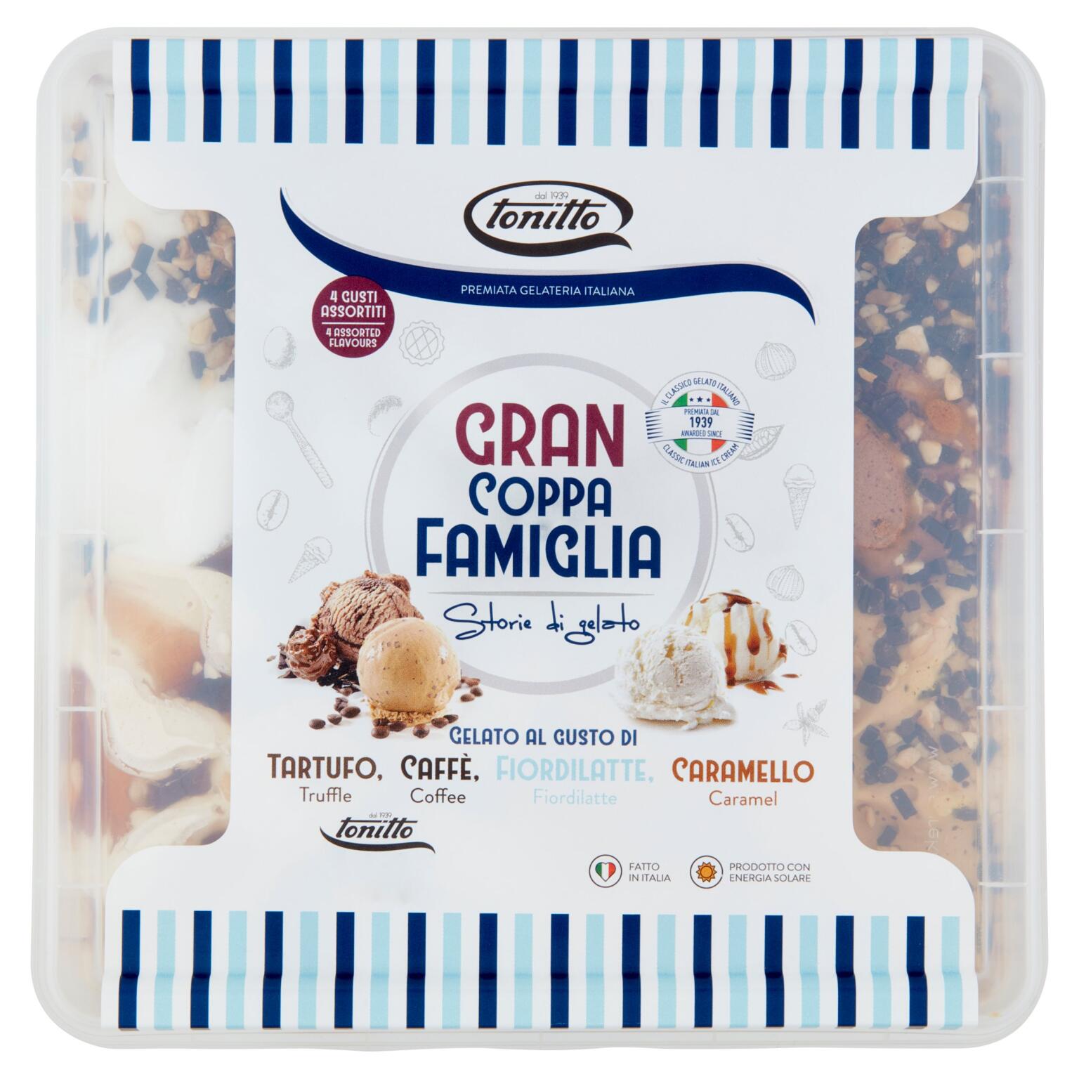 Vaschetta Gelato Tartufo /Caffè/Fiordilatte/Caramello 1kg Tonitto