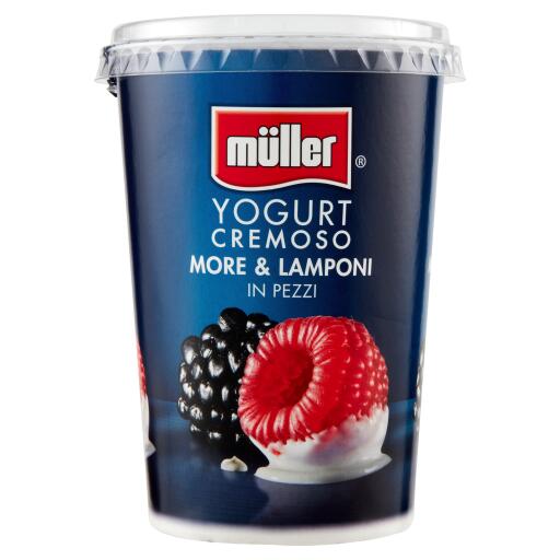 Yogurt con frutta in pezzi more e lamponi 500g Muller