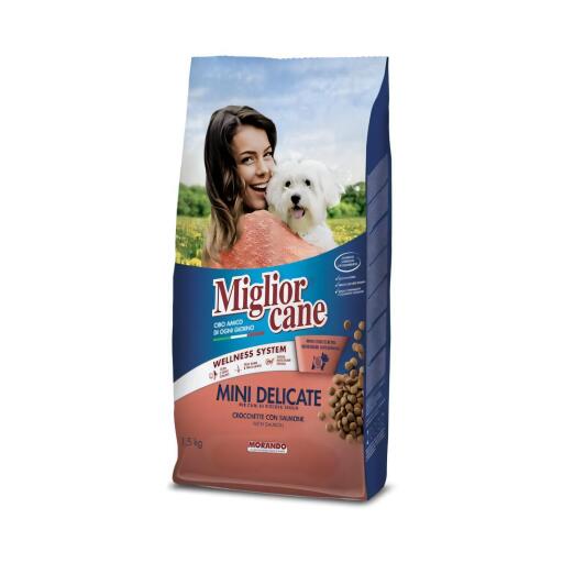 Migliorcane Mini Delicate crocchette con Salmone 1,5kg Morando
