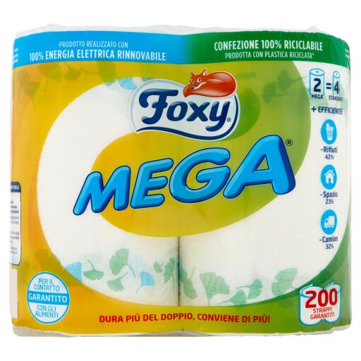 Asciugatutto mega 220 strappi 2 rotoli 2 veli Foxy