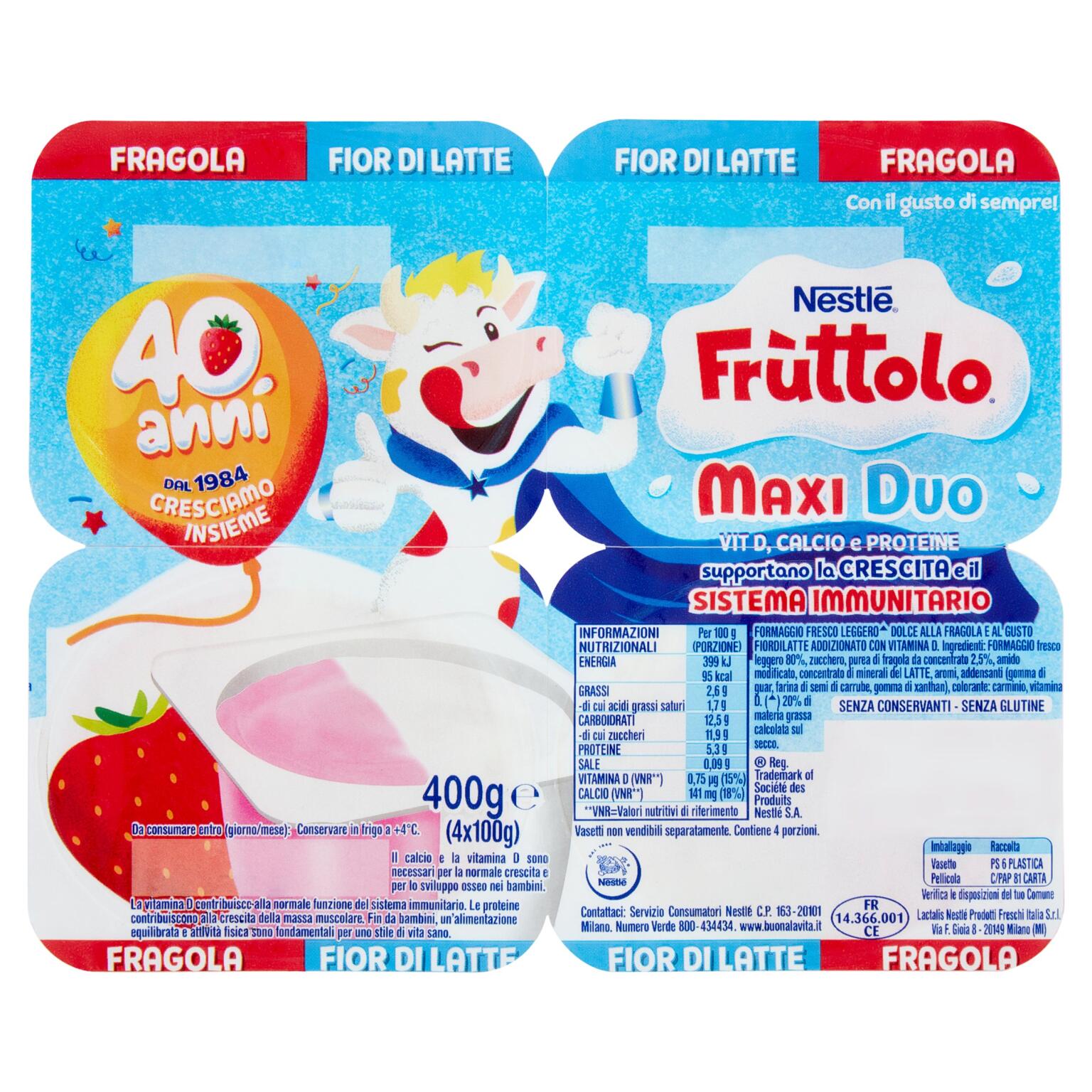 Fruttolo maxiduo fragola e fiordilatte 4x100g Nestlé
