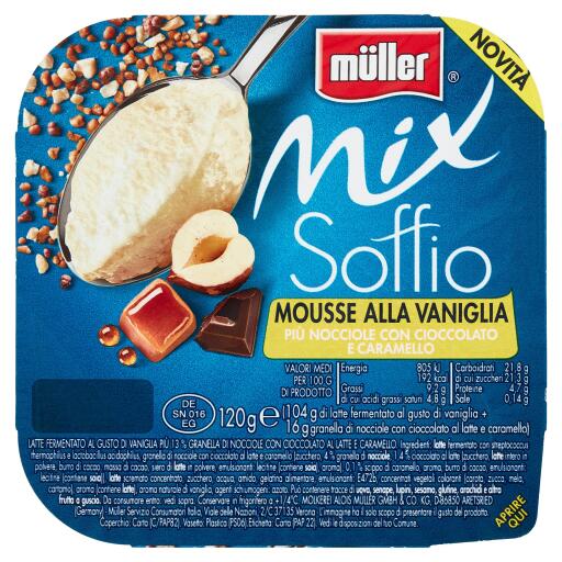 Yogurt Mix Soffio Mousse di vaniglia con cioccolato e caramello 120g Muller