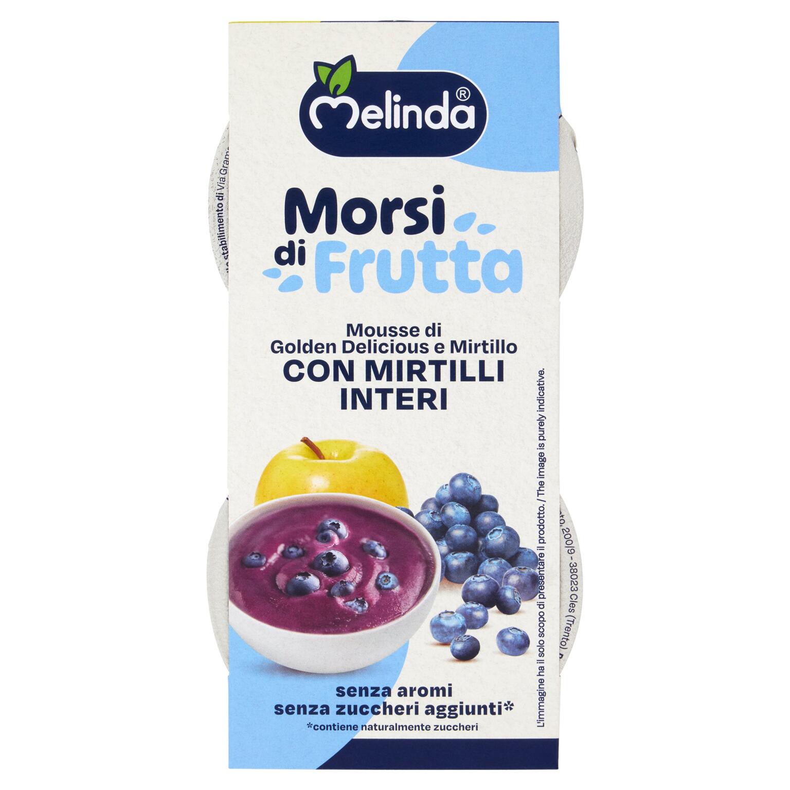 Morsi di frutta mela golden e mirtillo 2x100g Melinda